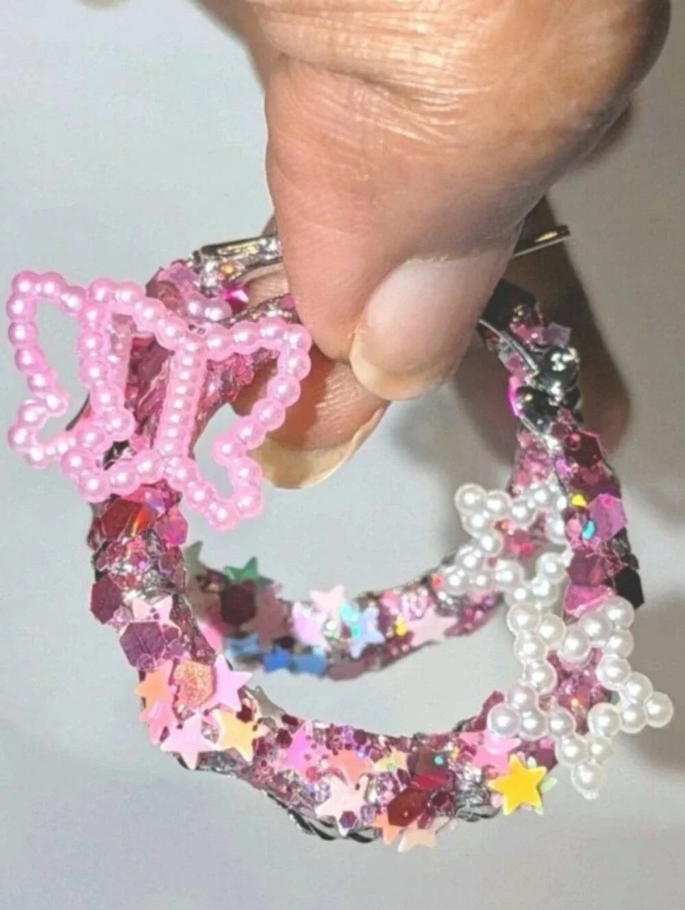 Handmade Pink Butterfly & Star Hoop Earrings - Pink Sparkle For Kids And Adults